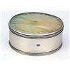 A George III silver and mother of pearl round box possibly Scottish provincial, with reeded borders,