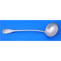 A William IV Scottish single struck bastard King's pattern soup ladle with shoulders and a crest, Gl