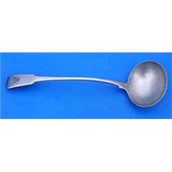 A George III fiddle pattern soup ladle with a crest, London 1819 by Sarah Purver, 6 1/2 oz(see illus