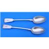 Image 1 : A pair of Victorian fiddle pattern serving spoons, engraved with crests, Exeter 1865 by James and Jo