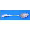 Image 1 : A George III Irish fiddle pattern straining spoon, engraved with a crest, the bowl with a pierced di