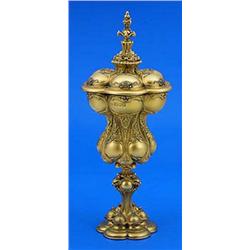 A silver gilt octofoil ciborium, in medieval with a cast ogee shaped bowl, knopped stem and base, ch