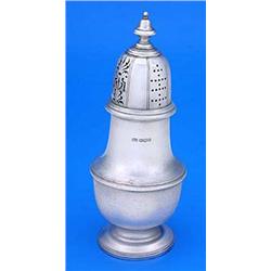 A large vase shaped sugar caster in George II style, the bayonet mounted pierced cover with vase fin