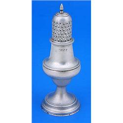 A George III baluster shaped caster, with a ropework girdle and borders, the pierced cover with fini