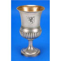 A George III thistle shaped cup, part fluted and engraved with a Latin inscription and the shield of