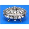 An oval casket/sugar box in Charles II style with ovolo and acanthus embossing, a coiled rope handle