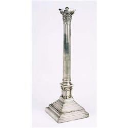 A pair of electro-plated corinthian column lamp bases, with round stop fluted columns on stepped squ
