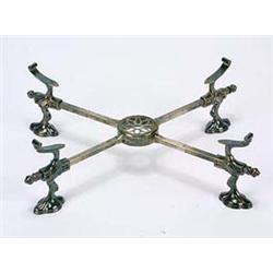 A George III dish cross with a central pierced and beaded burner frame, the adjustable oval lobed fe