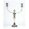 A pair of 19th century round candlesticks with flower chased borders and a pair of two branch candel