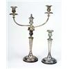 A pair of 19th century two branch candelabra and a pair of matching candlesticks, round with   nulle
