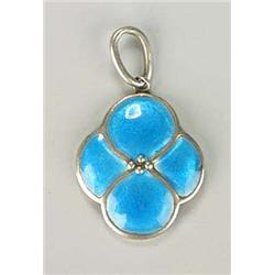 A Murrle Bennett enamelled pendant, of flowerform with four petals picked out with turquoise enamels