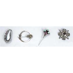 A Group of six jewellery pieces, showing Scottish influence, comprising a tara brooch with floral wi