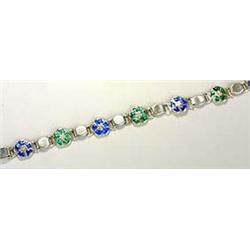 An enamelled bracelet, composed of seven plaques of stylised rose blooms alternately picked out with