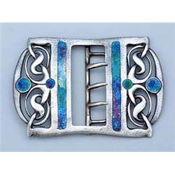 A Liberty & Co. enamelled silver buckle, designed by Archibald Knox, of almost rectangular shape, th