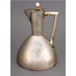 A James Dixon & Sons plated wine jug, designed by Dr. Christopher Dresser, with domed lower base, a.