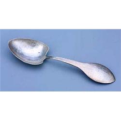 A Sibyl Dunlop silver spoon, the bowl of almost heart-shape and the handle terminating in a pointed.