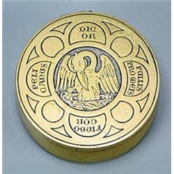 A late Victorian silver-gilt small circular box, the cover design by William Burges and made by Carl