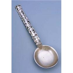 A German 'Jugendstil' ladle, by Bruckmann & Sohne, with deep oval bowl and the slender handle having