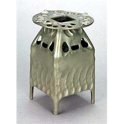 An unusual Kayserzinn 'Jugendstil' vase, designed by Hugo Levin, of square section embellished with.