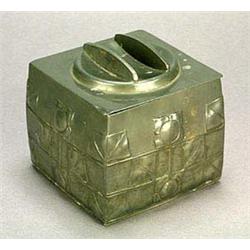 A Liberty & Co 'Tudric' pewter biscuit box and cover, designed by Archibald Knox, of slightly swolle