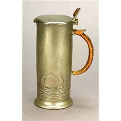 A Liberty & Co. 'English Pewter' jug, designed by Archibald Knox, of cylindrical shape embellished a