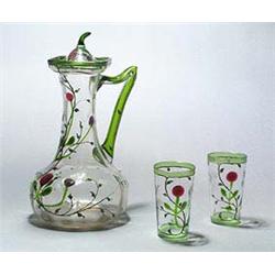 An Art Nouveau engraved, applied and enamelled glass wine jug and cover, by Ludwig Moser & Sohne, th