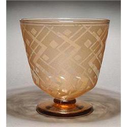 A Daum Art Deco glass vase, of broad slightly flared shade supported on a knopped spreading foot, th