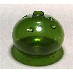 A Holmegaard deep-green glass vase, of compressed globular shape with short neck and having four ran