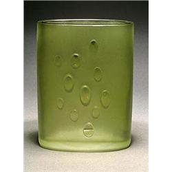 A Tapio Wirkkala olive-green glass vase, of eliptical section moulded with graduated oval protrusion