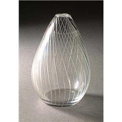 A Tapio Wirkkala glass vase, of teardrop shape with a small aperture at the top, in clear glass deco