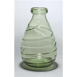 A Whitefriars 'ribbon-trailed' glass lampbase, designed by Barnaby Powell, the body of pale green to