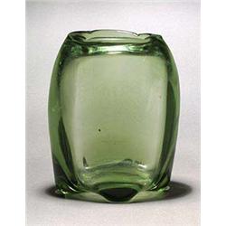 A Whitefriars green glass freeform vase, with four stubby feet and notched oval rim, 20.5cm. high.(s