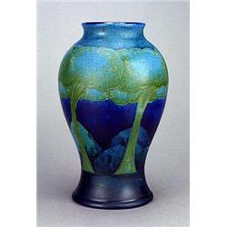 A large Moorcroft 'Moonlit-Blue' Landscape vase, the broad baluster shape finely tube-lined with tal