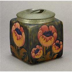 A Moorcroft / Tudric biscuit box and cover, retailed through Liberty & Co., of cube shape finely tub