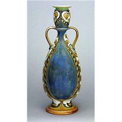 A Royal Doulton stoneware twin-handled oviform vase, by Mark V. Marshall, decorated with two broad p