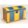 Image 1 : A decorative transfer-printed metal and wood chest, with domed hinged top decorated with alternating
