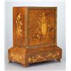 A stylish burr-wood and marquetry table cabinet, probably Austrian, depicting on the hinged door the