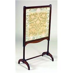 A Morris & Co mahogany and embroidered fire-screen, the frame, upright stretcher and arched supports