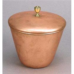 A Copper and Brass box and cover, attributed to W.A.S. Benson, of tapering shape with a slightly dom