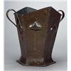 Image 1 : An Arts and Crafts copper log container, of flared hexagonal shape with sinuous twin handles, and ea