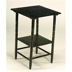 An ebonised 'Aesthetic Movement' occasional table, after a design by E W Godwin, the square top supp
