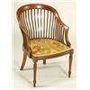Image 1 : A small mahogany armchair, possibly a design by E W Godwin, with carved top-rail carved with semi-ci