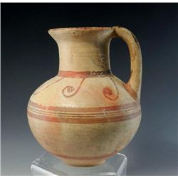 A Greek Mycenaean Single-Handed Terracotta Pitcher - Painted Scrolls
