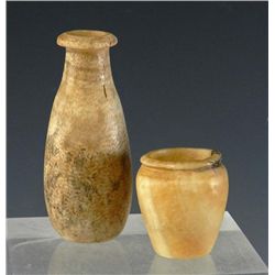 A Pair of Egyptian Alabaster Jars (Near Miniature)