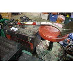 SHOP STOOL, SHOVEL, TOOL BOX & CONTENTS