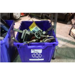 BLUE BIN OF ASSORTED TOOLS & POWER TOOLS