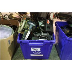 BLUE BIN OF ASSORTED TOOLS & POWER TOOLS