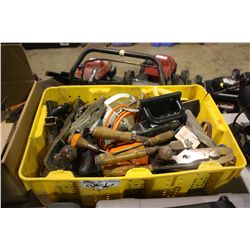YELLOW BIN OF ASSORTED TOOLS