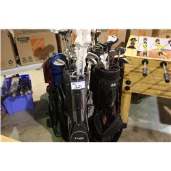 4 BAGS OF GOLF CLUBS & 2 CHAIRS