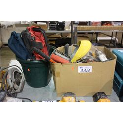 BOX OF ASSORTED TOOLS & BUCKET